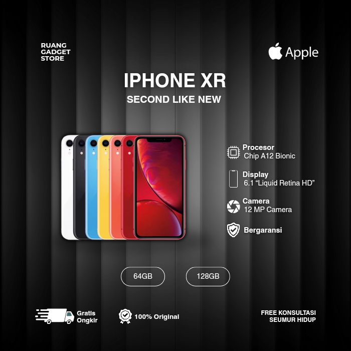 IPHONE XR SECOND LIKE NEW 64GB 128GB 256GB BLACK | WHITE | RED | BLUE | YELLOW | CORAL