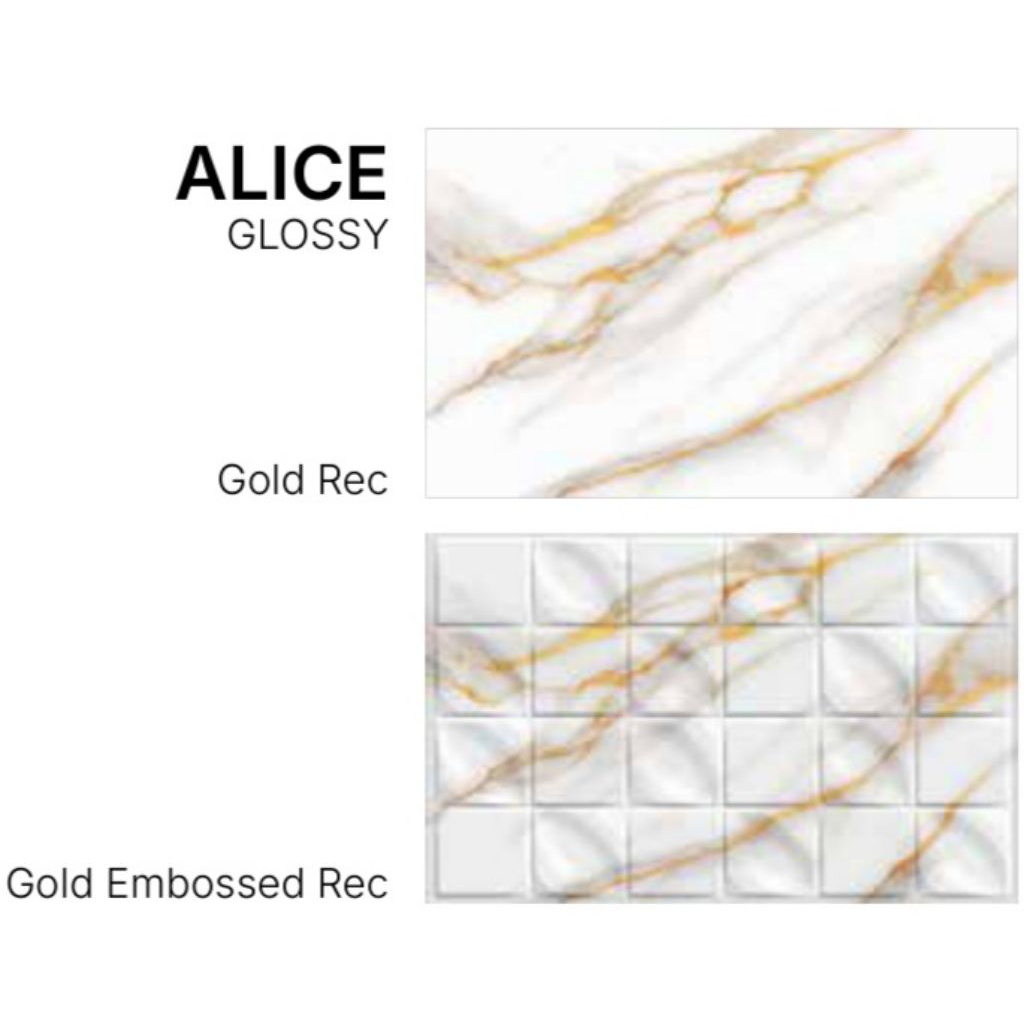 Keramik Merk Platinum Alice Gold/Gold Embossed ukuran 25x40 cm tekstur Glossy