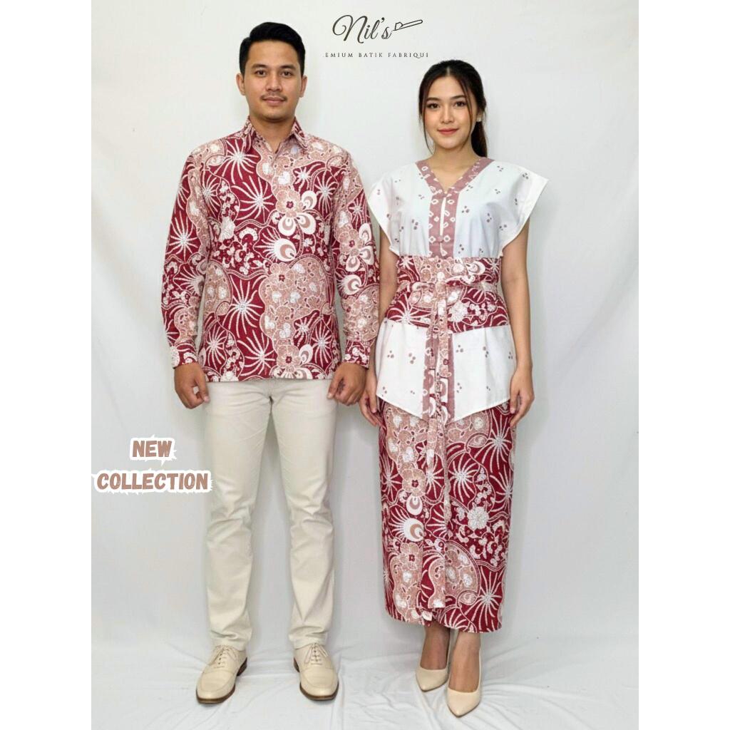 Couple Set Kemeja Batik Pria Lengan Panjang dan Rok Instan dan Obi Belt / Couple Set Batik Lebaran /