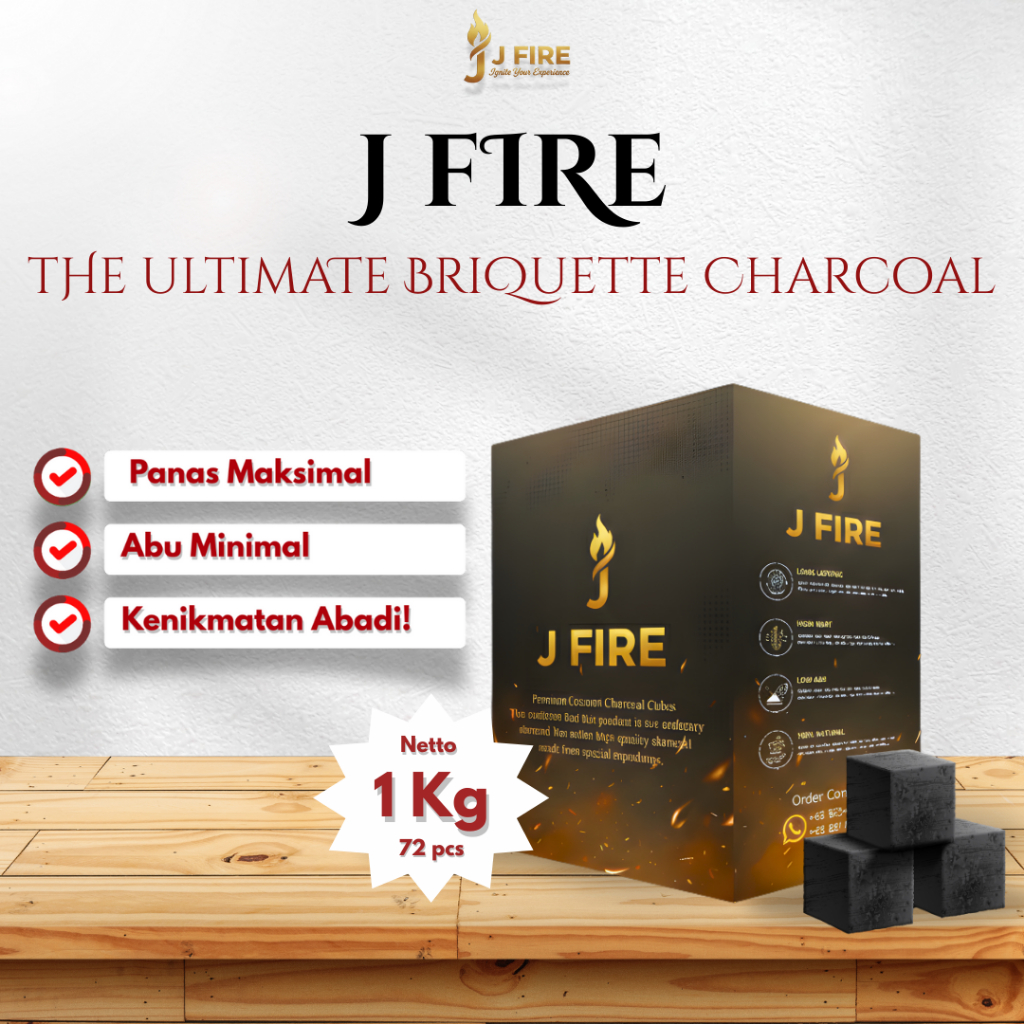 [Grosir] J-Fire Premium Coconut Charcoal Cube Briket Arang Kelapa 1kg Tahan Lama Minim Asap & Abu