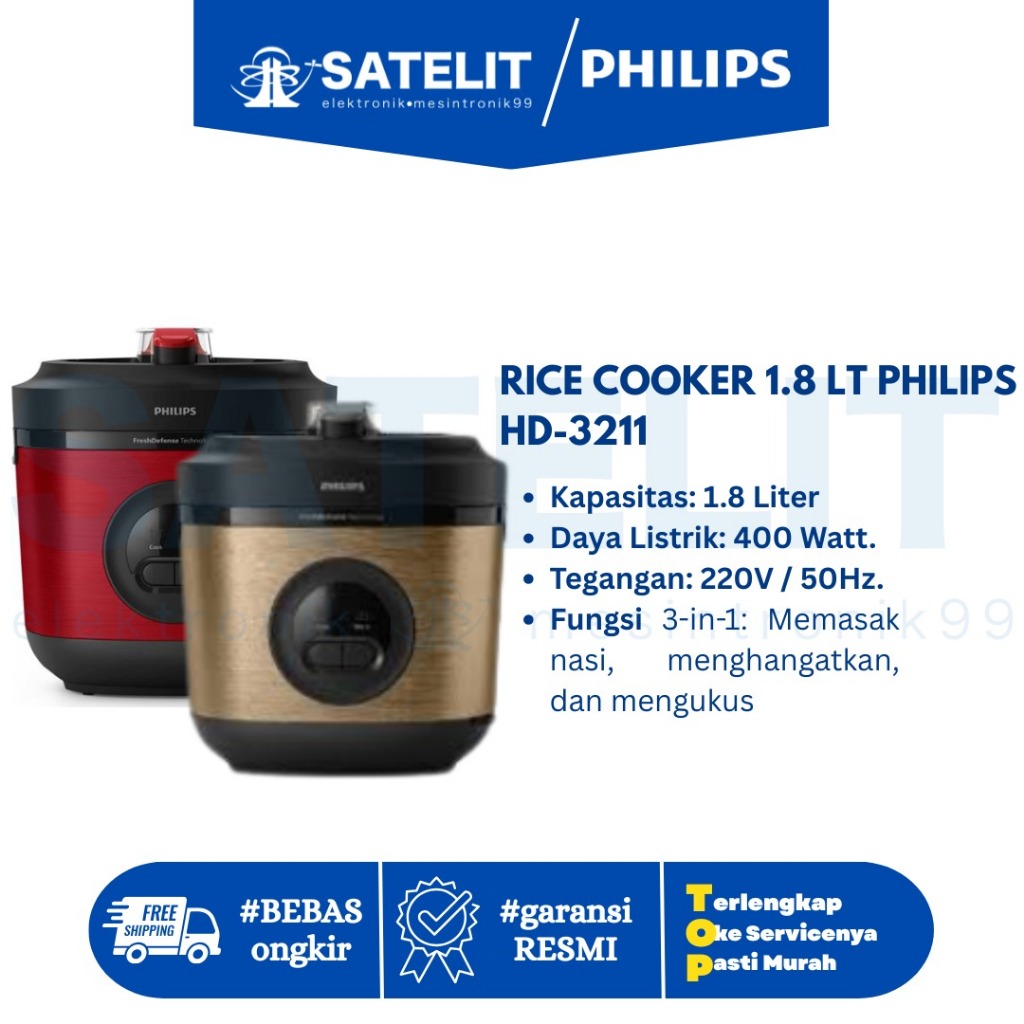 Rice Cooker Philips HD3211 1.8 Liter Anti Lengket – Magic Com Philips Asli