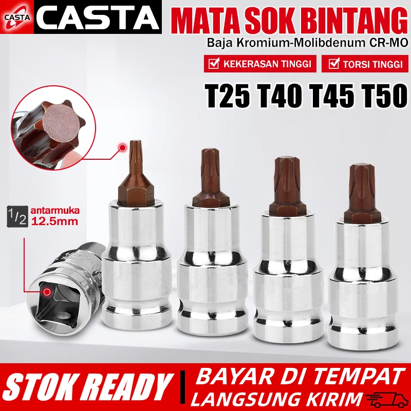 CASTA Soket Bit Bintang Torx Impact 1/2" Drive T25 T40 T45 T50 Material Cr-V S2 Keras - Mata Hex Soc