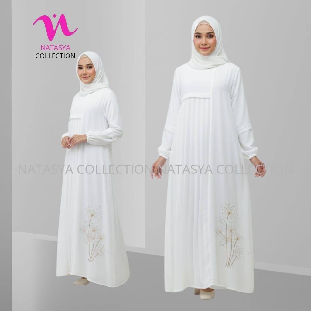 Gamis Putih Motif Bunga