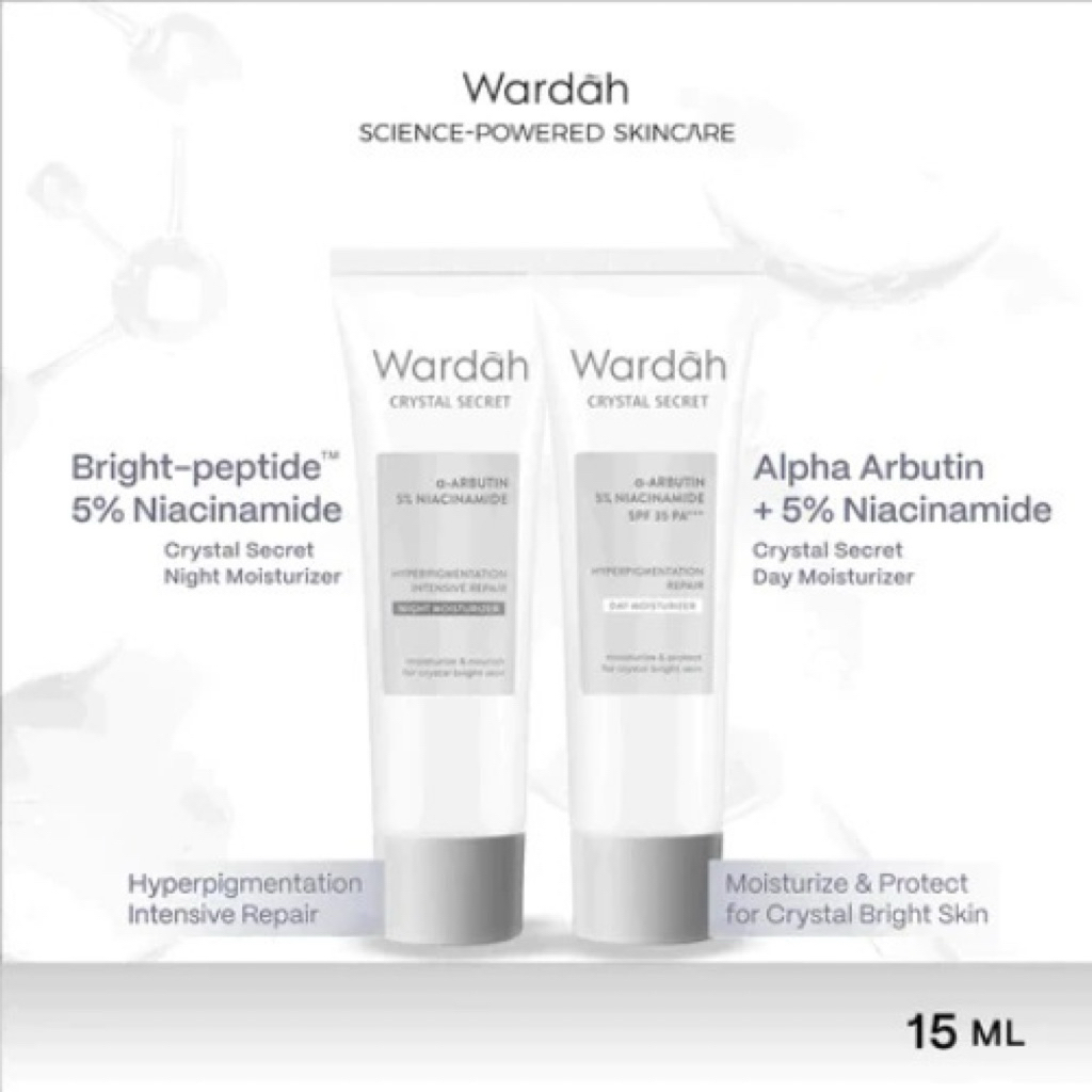 Wardah Crystal Secret Day Cream/Night Cream 15ml/Krim Pemnutih Wajah/Pelembab Wajah Wardah