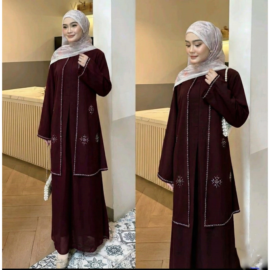 NEW PRODUCT AURELIA ABAYA Wanita Mahogany Ceruty Babydoll Busui Mix Swarovski Gamis Elegan Kondangan