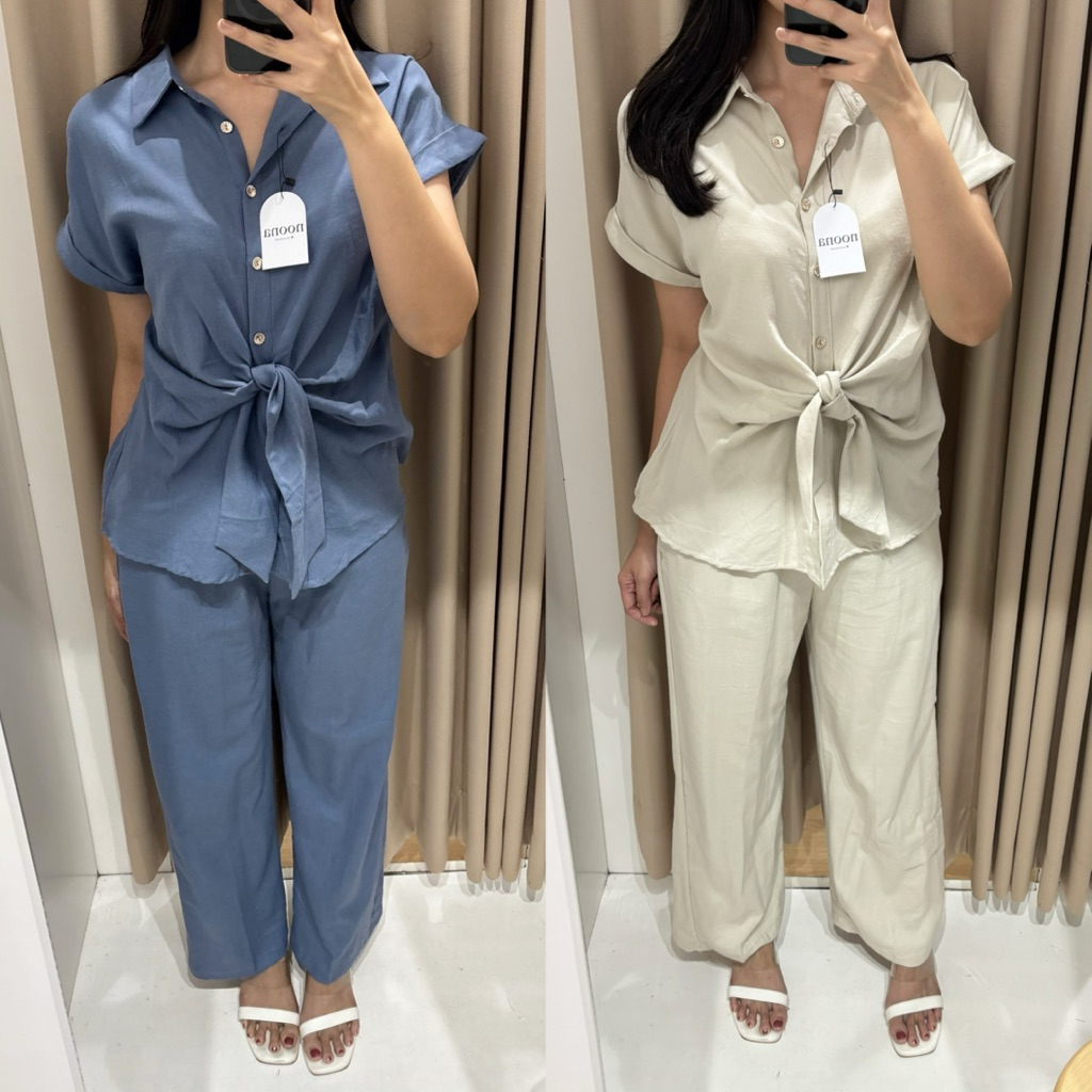 Noona - One Set Celana Setelan Kemeja Katun