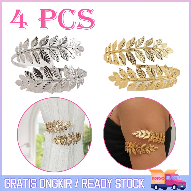 Pengikat Tirai Logam Tali Gorden 4PCS Pengikat Gorden Daun Pohon Pengait Gorden Jendela Logam Kuat T
