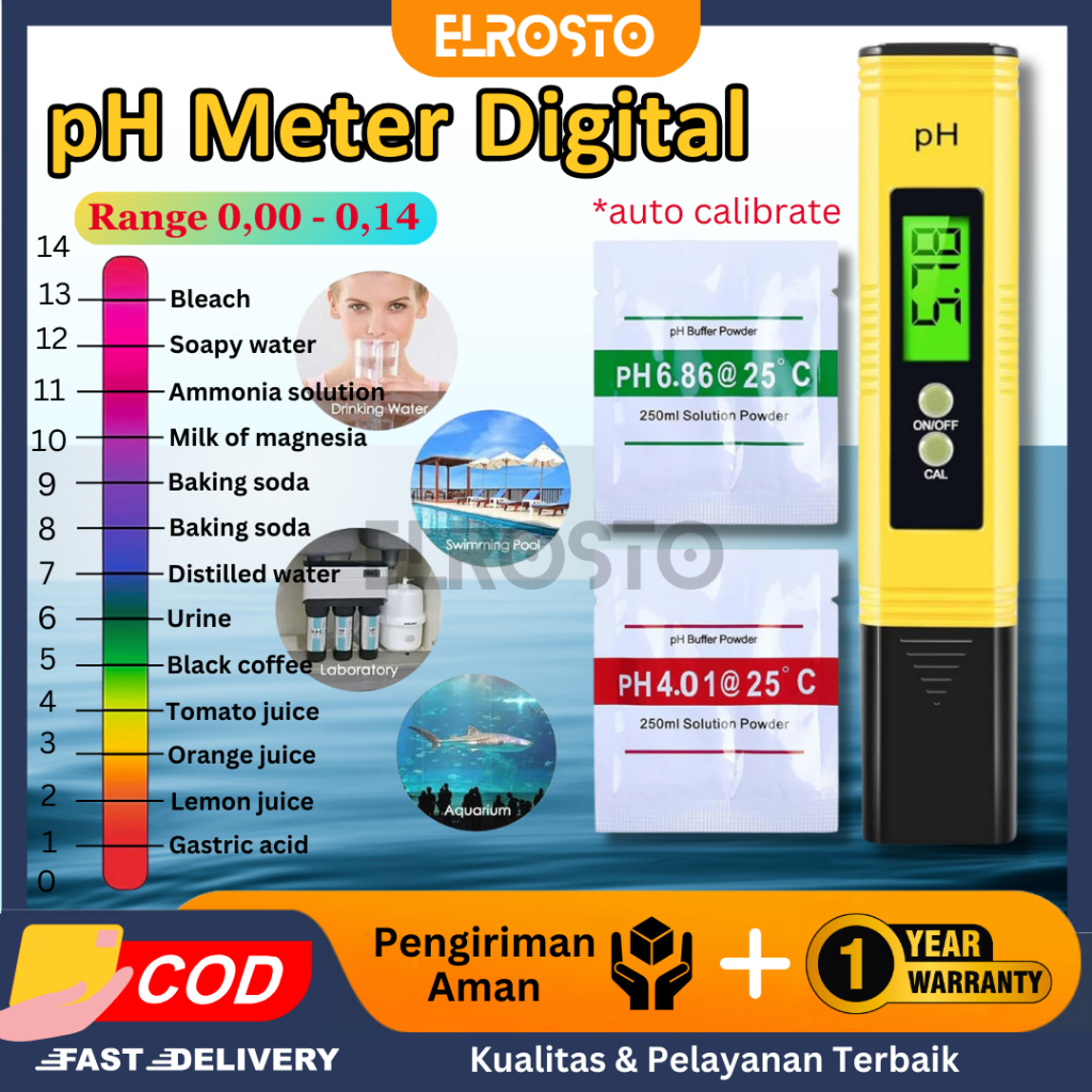 ELROSTO PH Meter TDS Meter Hidroponik TDS 3 Alat Pengukur PH Air tds meter pena dan ph meter Almina