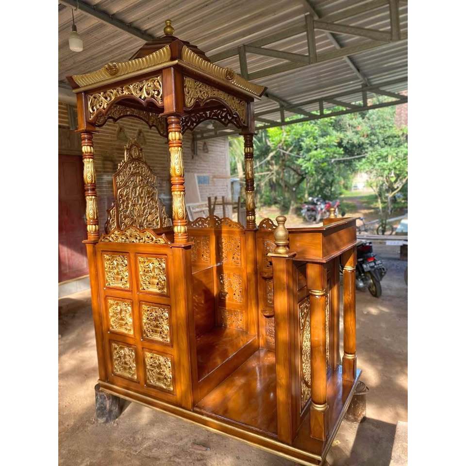 Mimbar podium kaligrafi ukir, mimbar podium mewah, mimbar podium kayu jati, mimbar podium masjid