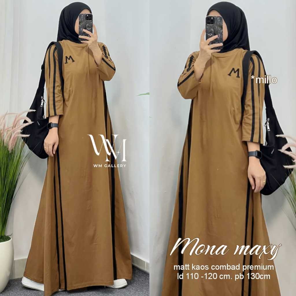 Mona Maxy Dress Wanita Kaos Combed Premium Gamis Casual Simple Ld 110
