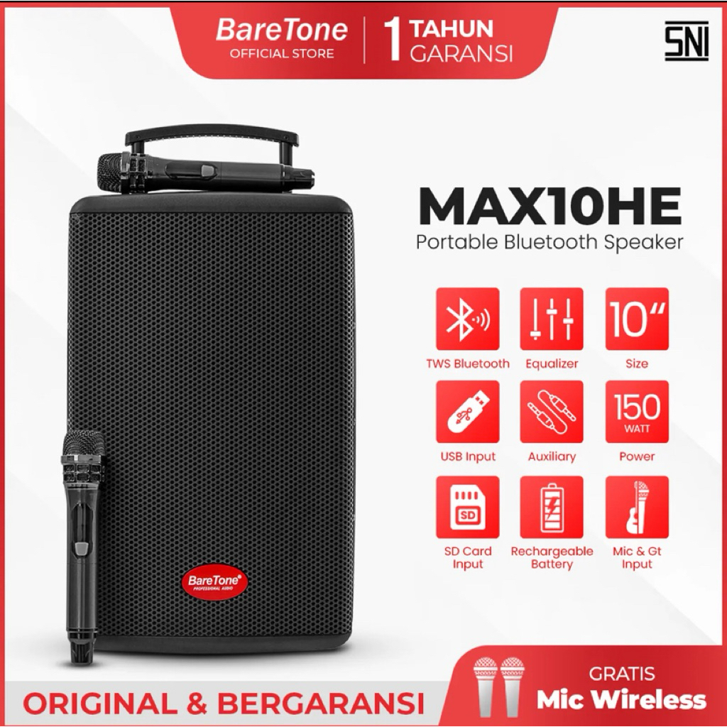 Speaker Aktif Portable Baretone MAX10HE Original 10 Inch