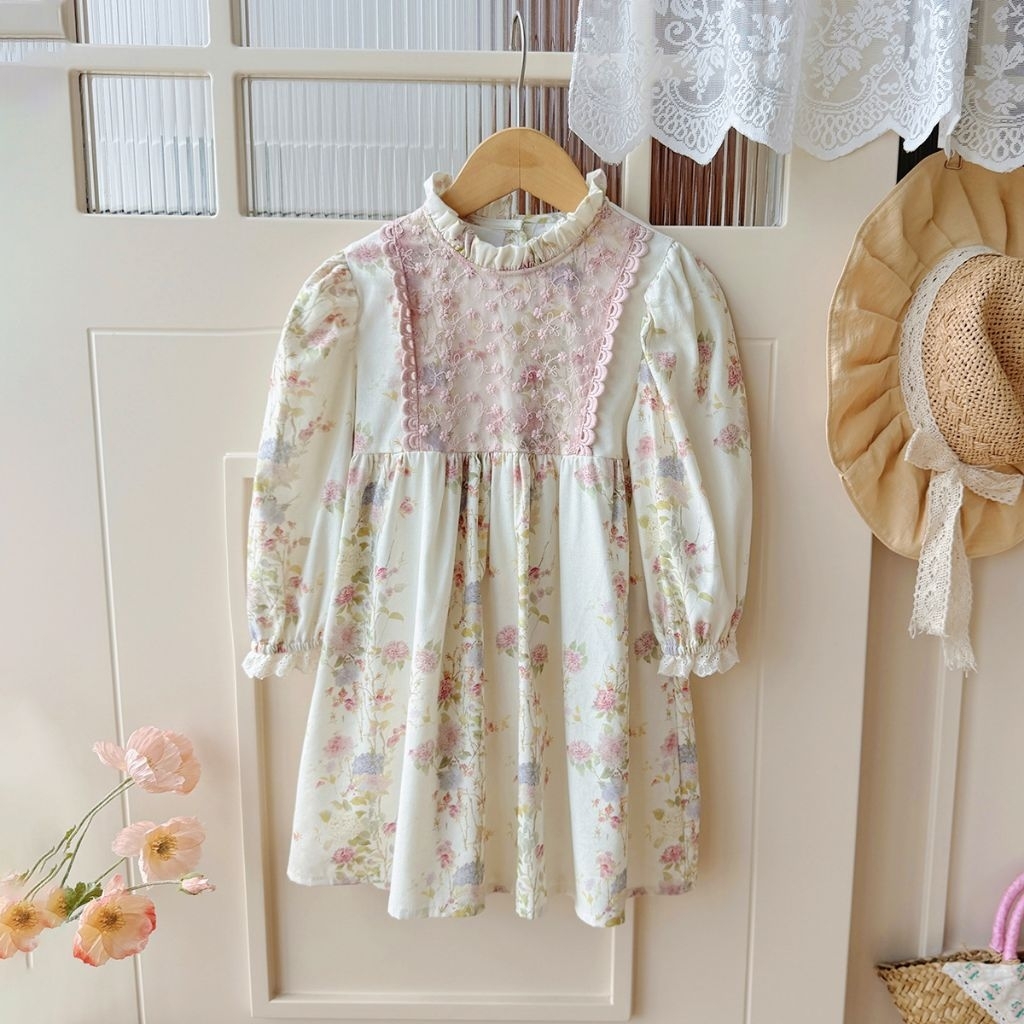 [Mommyhoky] Dudu cream-Dress anak Premium Dress pesta anak perempuan Dress Vintage anak import Tunik