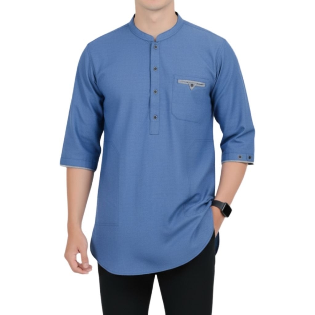 Baju Koko Pria Dewasa Kurta Pakistan Spesial Warna Biru Denim