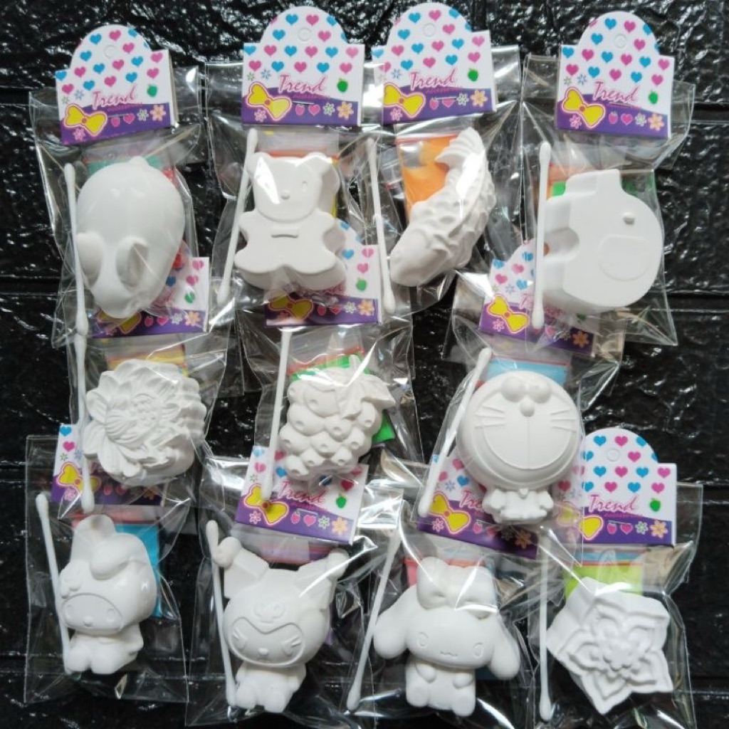 Set Mewarnai Patung Gypsum Anak dengan Cat Warna dan Kuas