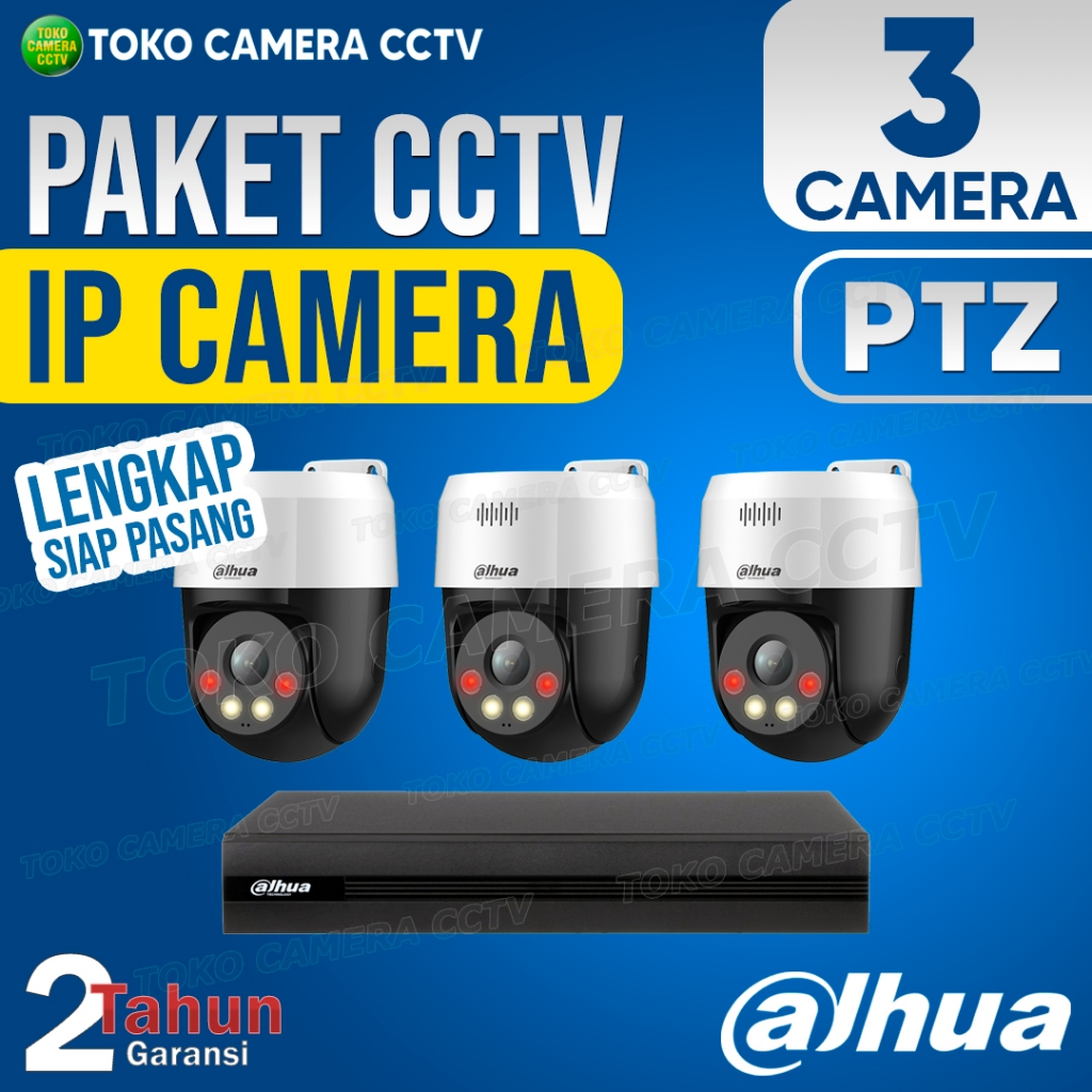 PAKET CCTV IP CAMERA PTZ DAHUA 4 CHANNEL 3 KAMERA