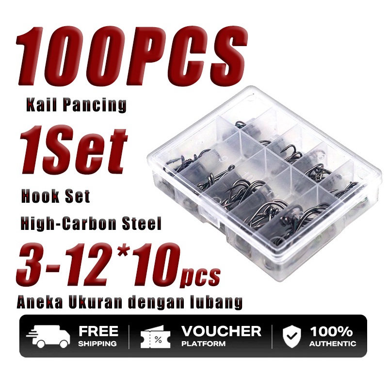 100Pcs Kail Pancing Aneka Ukuran Bahan Baja Karbon Dengan Baja Karbon Tajam dan Tahan Lama
