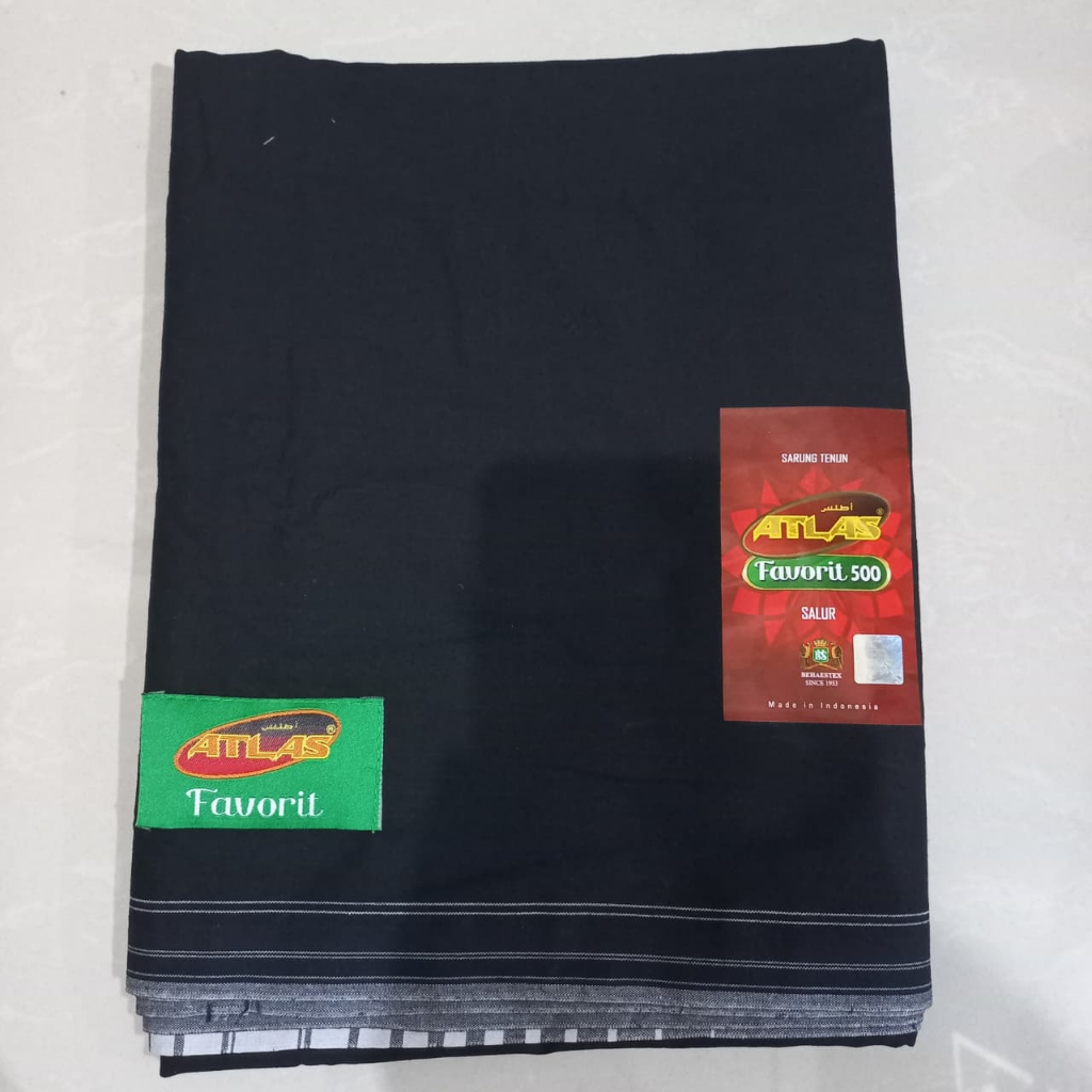 Sarung ATLAS Favorit Original Hitam Polos Garis Abu