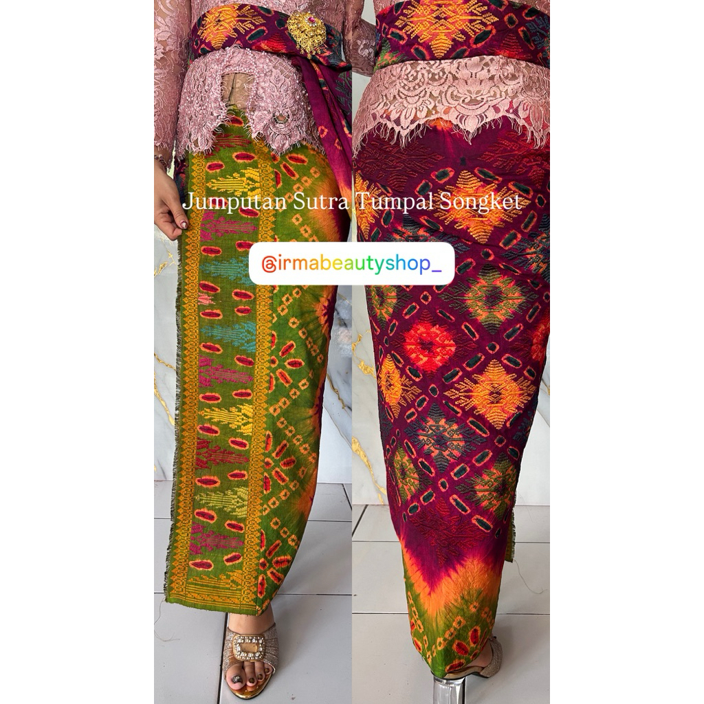 Jumputan sutra ori tumpal songket set selendang