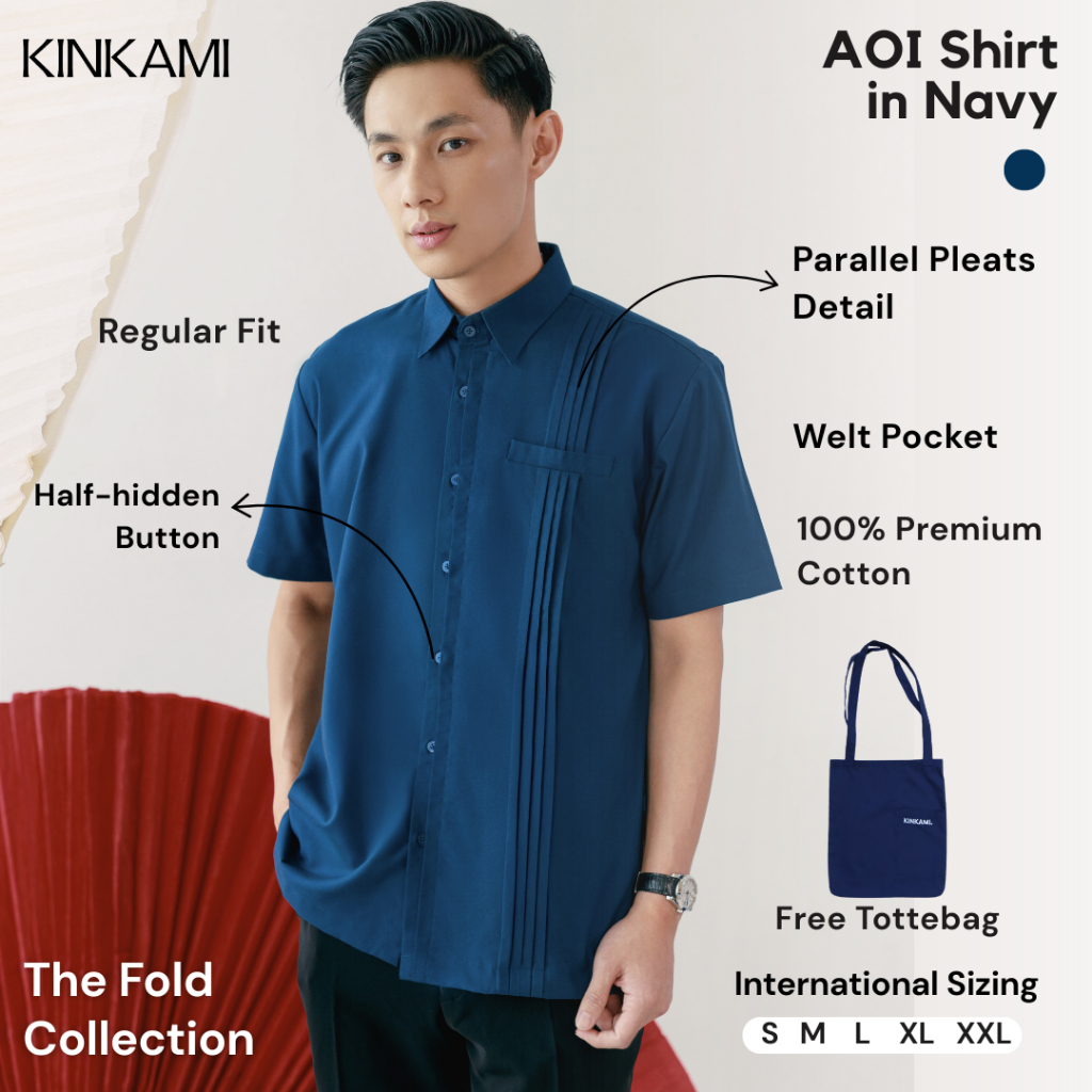 Kemeja Pria Lengan Pendek Premium |  AOI Shirt Navy by KINKAMI