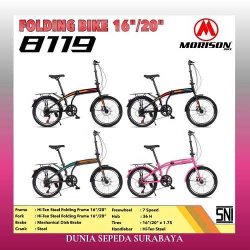 SEPEDA LIPAT MORISON MS-8119 UKURAN 16 & 20 INCH 7 SPEED BONCENGAN BARU - TERBAIK