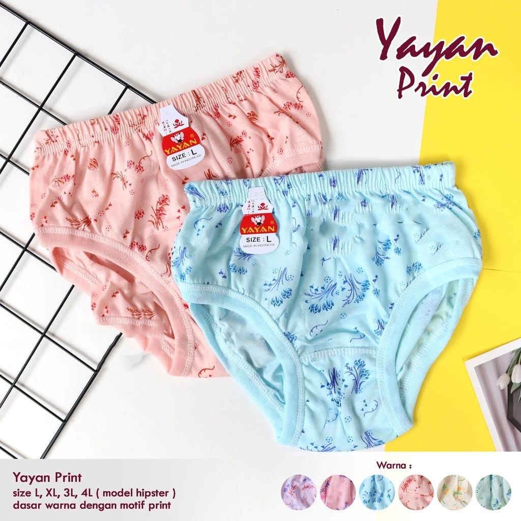 [ 3 pcs ] CD YAYAN PRINT | MUDA Celana Dalam Wanita Dewasa Karet Kerut Murah Berkualitas - Dyarshop