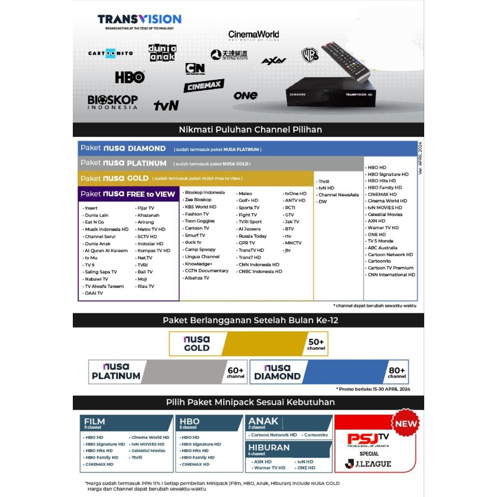 Voucher Paket Isi Ulang Nusa Platinum 90 Hari Minipack Tanaka Nusantara HD Transvision