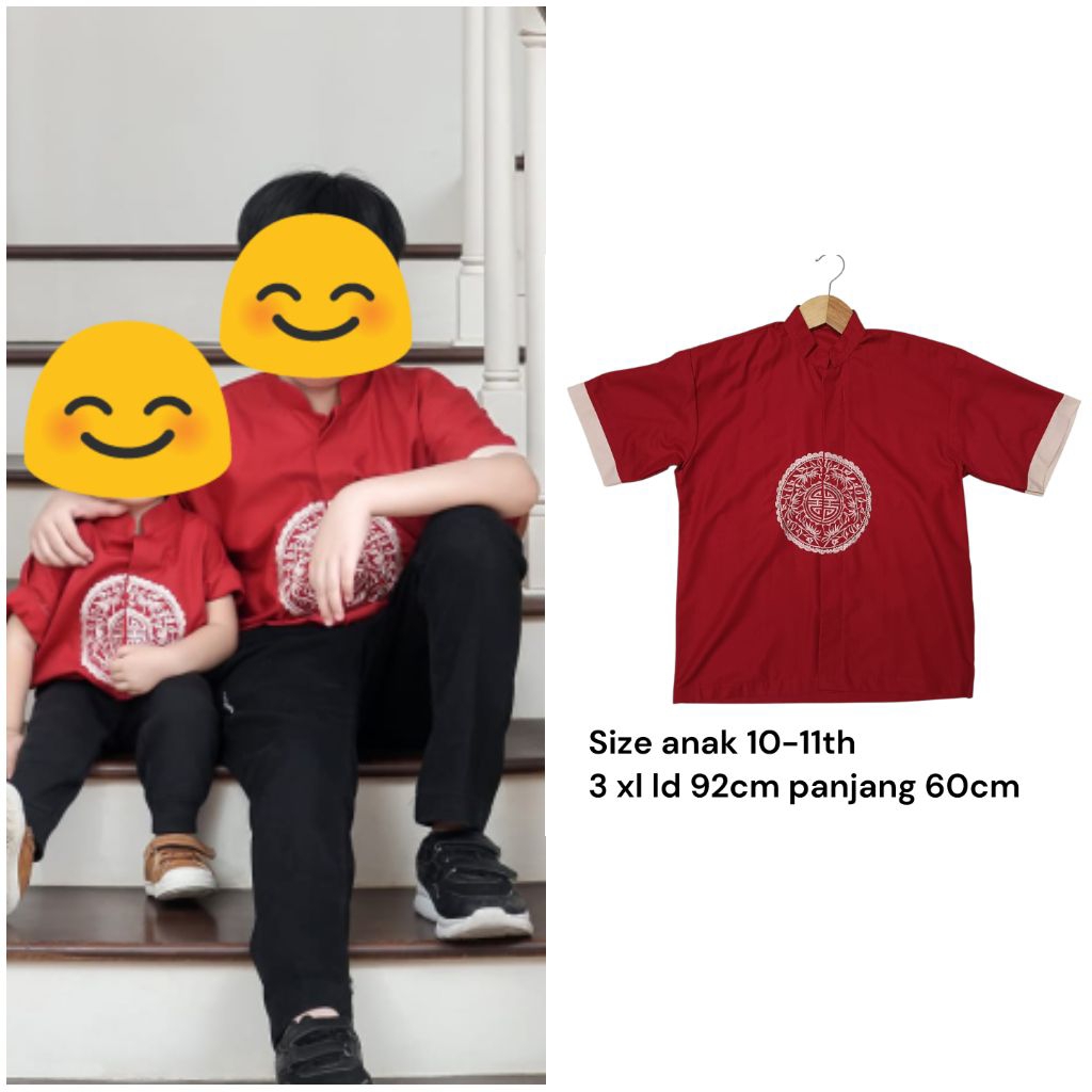 kemeja imlek anak cheongsam dewasa merah maroon qibao ready stok lengan pendek premium baju imlek cn
