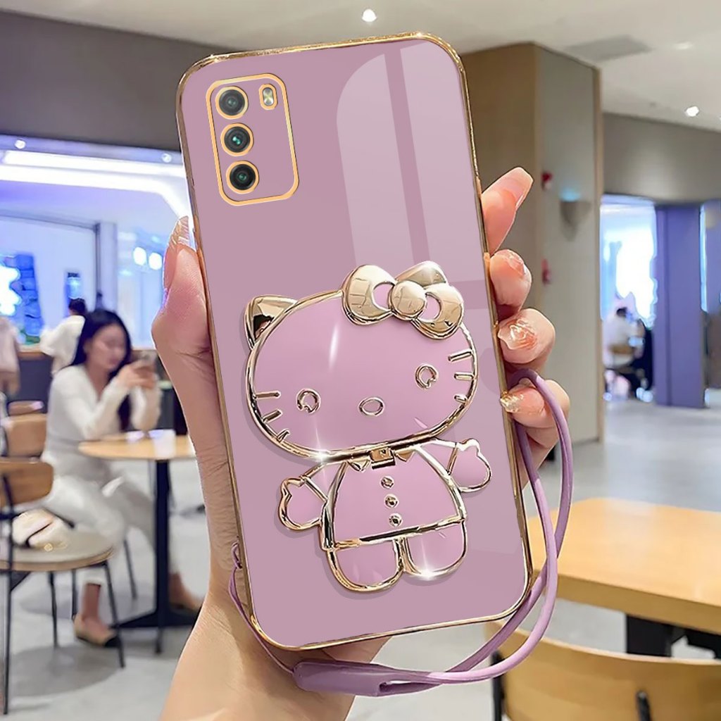 Soft Case Poco M3 Case Stand Holder Mirror Silicone Luxury Plating