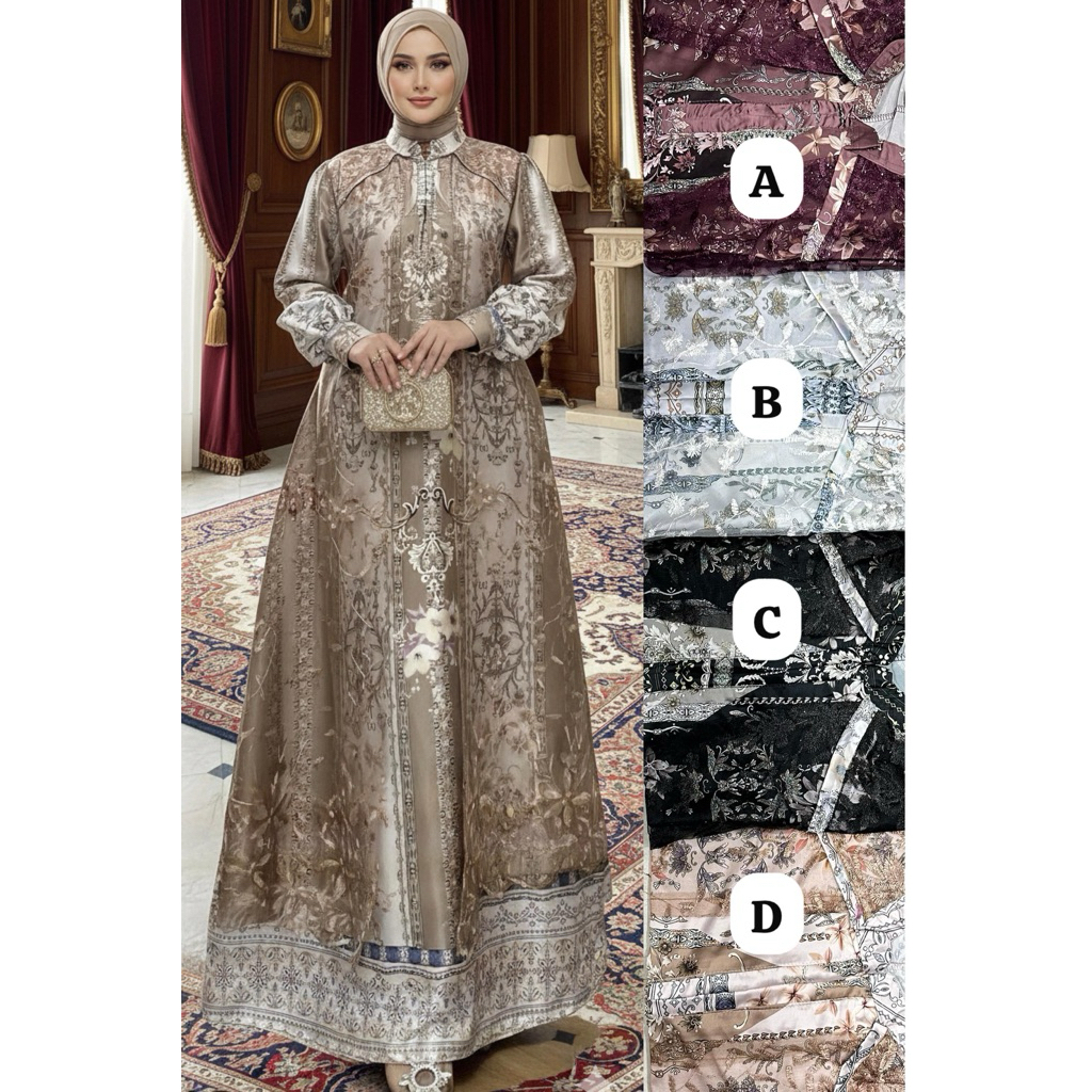 GAMIS MUSLIM DEWASA BAHAN ARMANY SILK PREMIUM MIX BRUKAT IMPORT ( BUSUI )