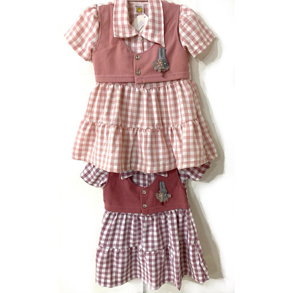 Dress Anak Perempuan Cola Bear Pumpkin 51492 Motif Kotak Kotak