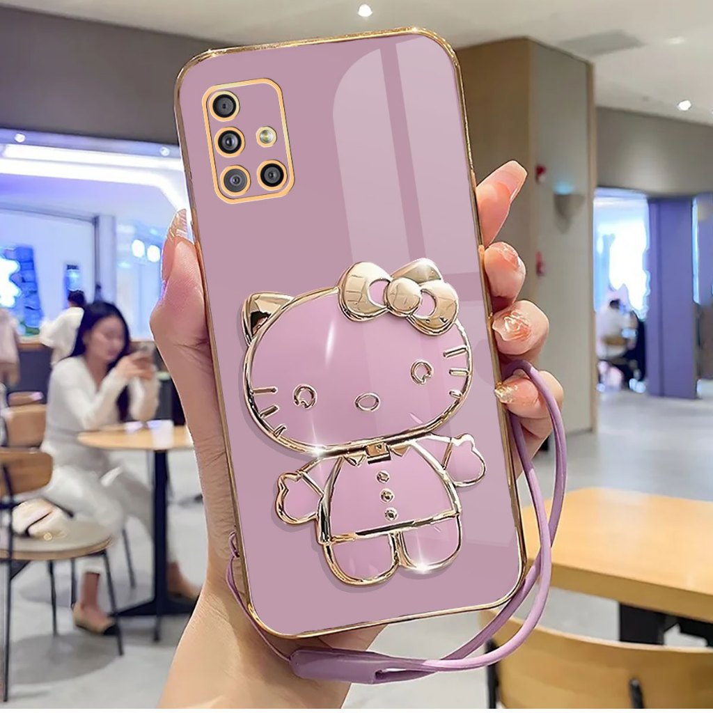 Soft Case Samsung A51 Case Stand Holder Mirror Silicone Luxury Plating