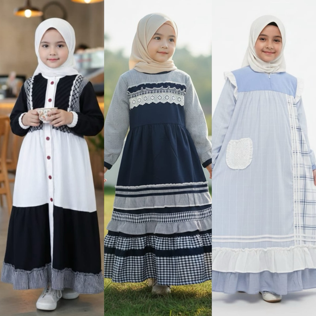 (SIZE XXL)GAMIS KATUN KOMBINASI ANAK DALIMA KIDS BY SEMUT