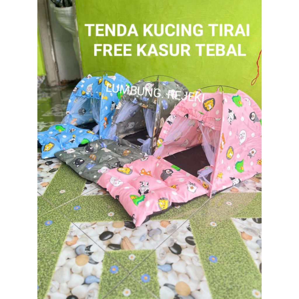 tenda kucing tirai dengan free kasurnya