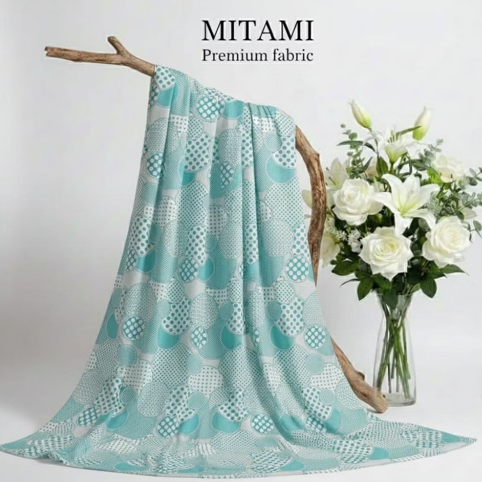 Kain Wolfis Meteran Motif Polkadot Bulat Abstrak Teal (Harga Per 0,5)3R