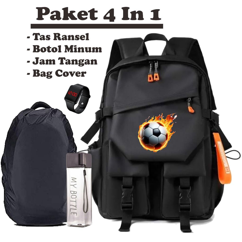 Tas Ransel Sekolah Anak 4in1 Fashion Korea 2 saku Gambar Logo FIRE BALL Kualitas PREMIUM