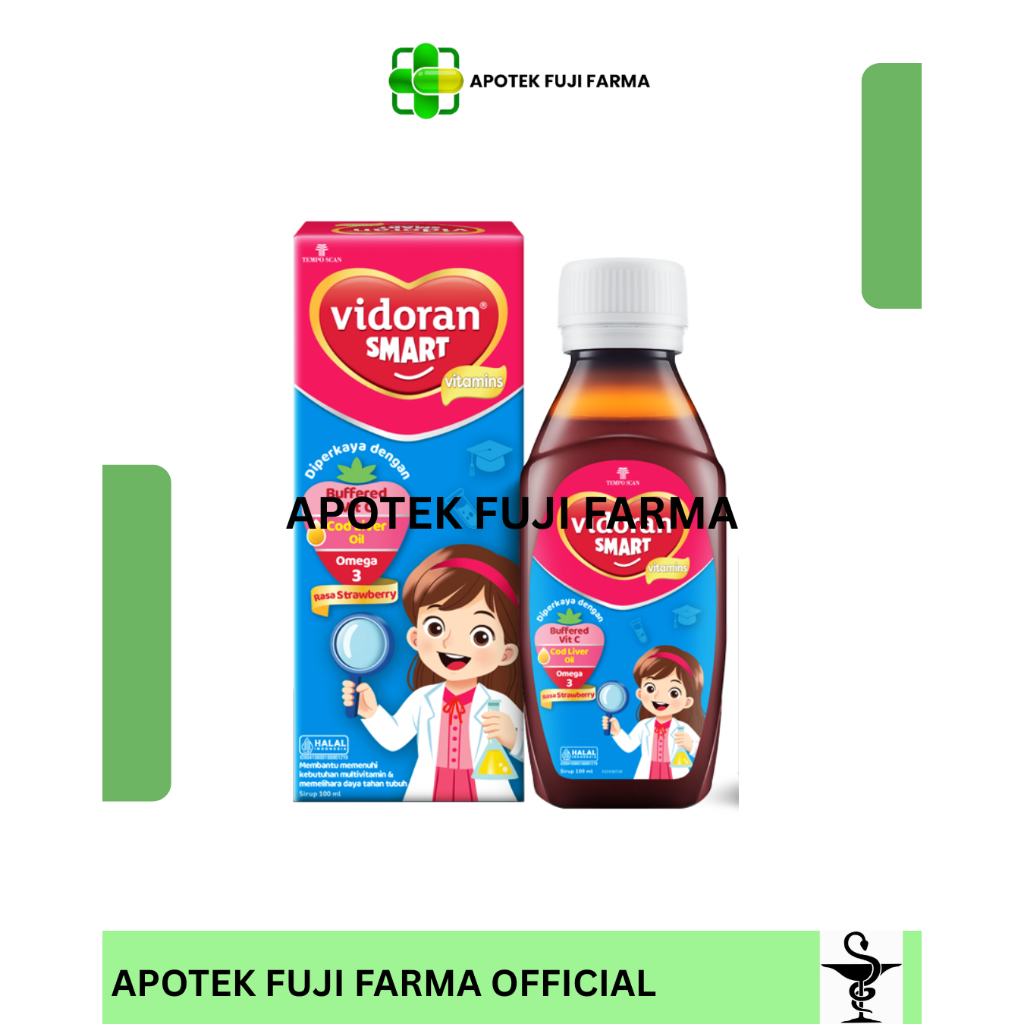 Sirup Vitamin Anak Vidoran Smart Rasa Strawberry 100 ml - Nutrisi Otak, DHA, Vitamin B Kompleks