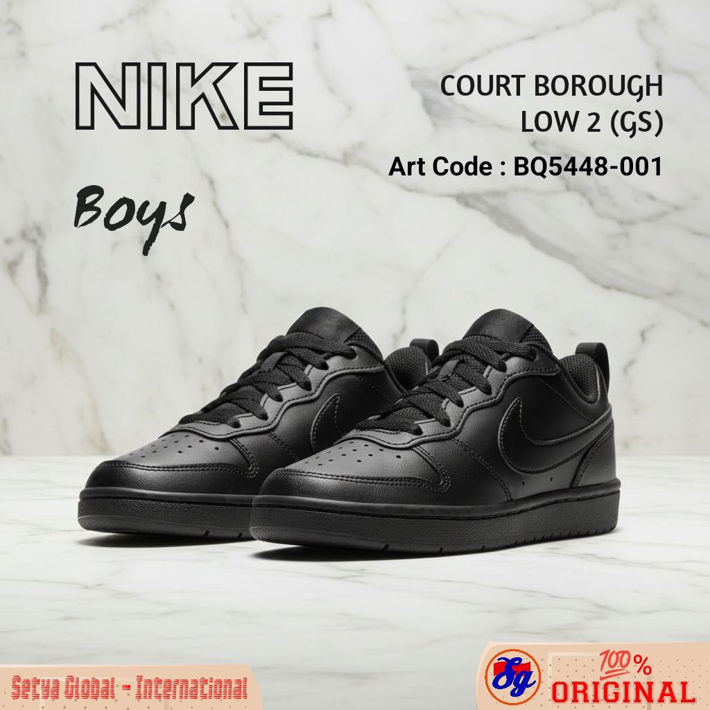 Sepatu NIKE Shoes BOYS ANAK LAKI LAKI COURT BOROUGH LOW 2 (GS) Black BQ5448-001 Setya Global