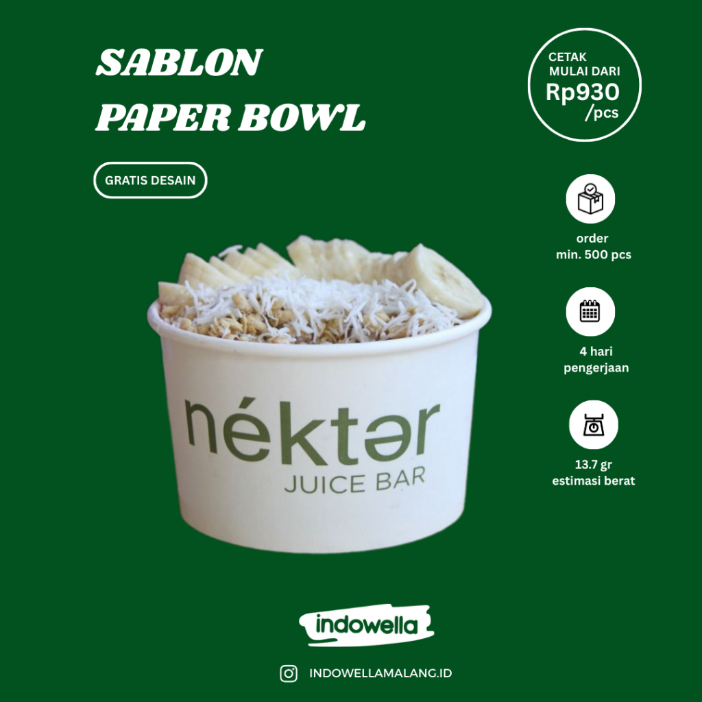 Sablon Paper Bowl | Rice Bowl Putih | Cetak Custom Kertas Mangkok | 360ml | 500ml | 650ml | 800ml