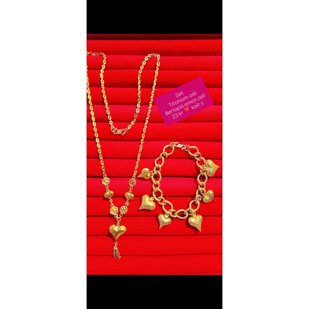 set kalung gelang love titanium asli berlapis emas asli 23 karat kait S