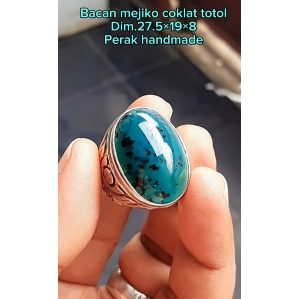 Bacan Totol coklat kristal, biru nya cakep, dim.large, ring perak