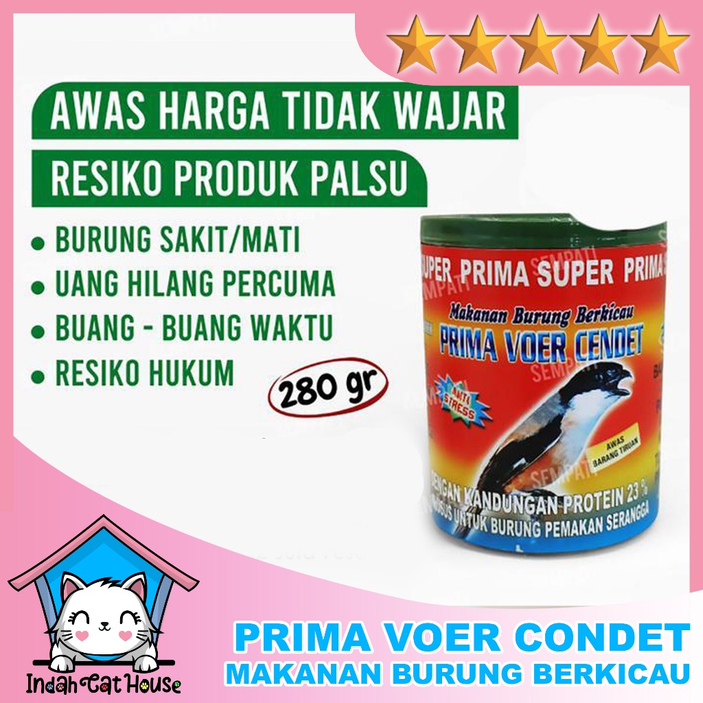 Prima Voer Cendet 280gr Toples Pakan Burung Murai Cendet Kacer Prenjak Pleci Ciblek isi Lebih Banyak