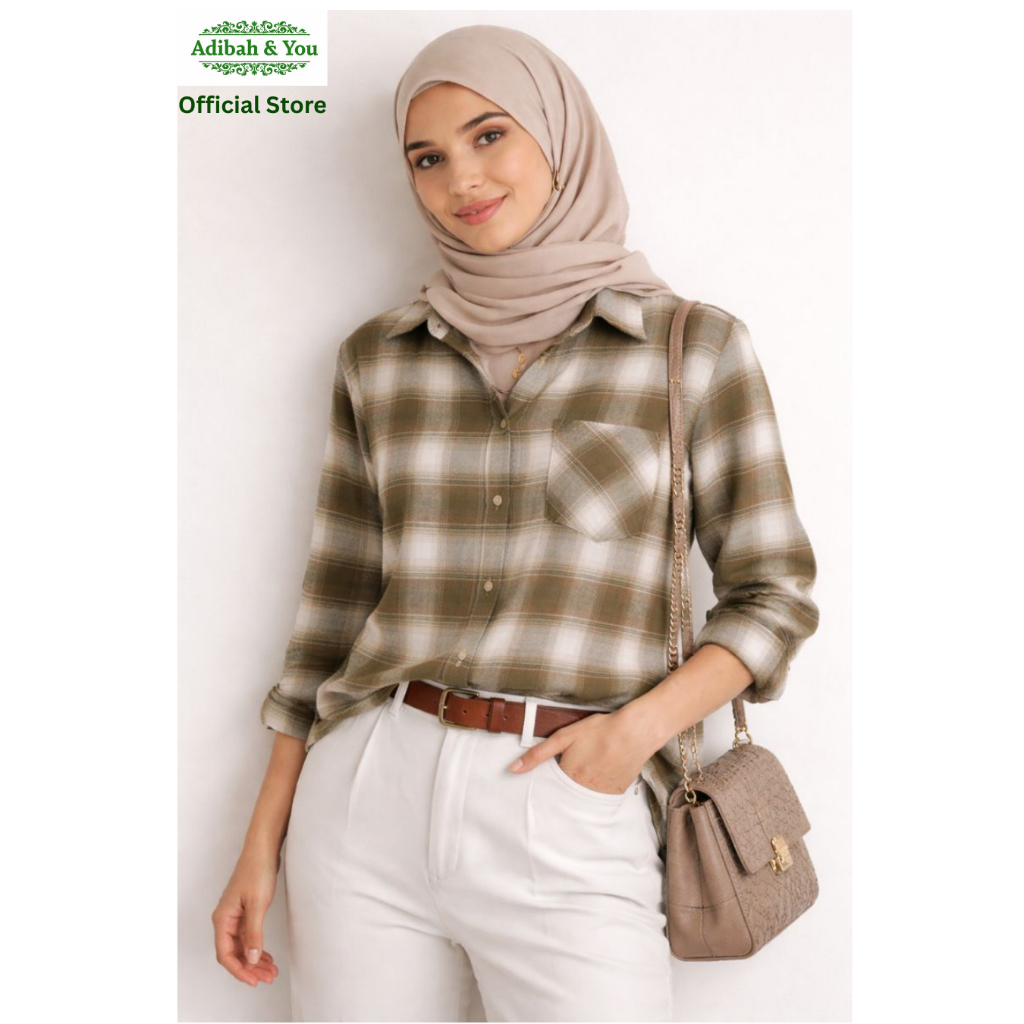 Kemeja Flannel Wanita Lengan Panjang  Premium | Casual Daily & Outer | Warna Hijau