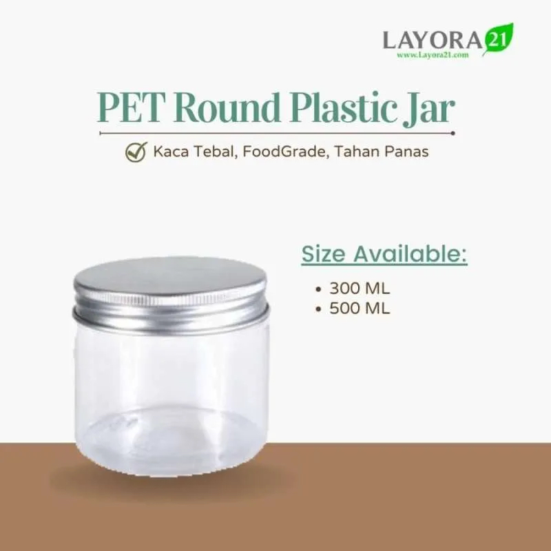 Layora21 - Toples Plastik Bulat Tinggi | Round PET Plastik Jar | 500ml + 400ml + 200ml + 250ml + 100