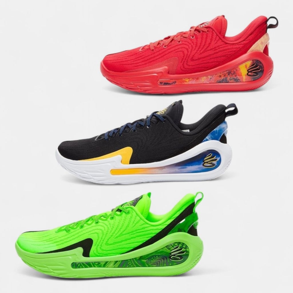 Sepatu Basket Curry 12 "Hyper Green/Black Taxi/Red" Sneakers Kasual Lifestyle Outdoor Olahraga Pria 