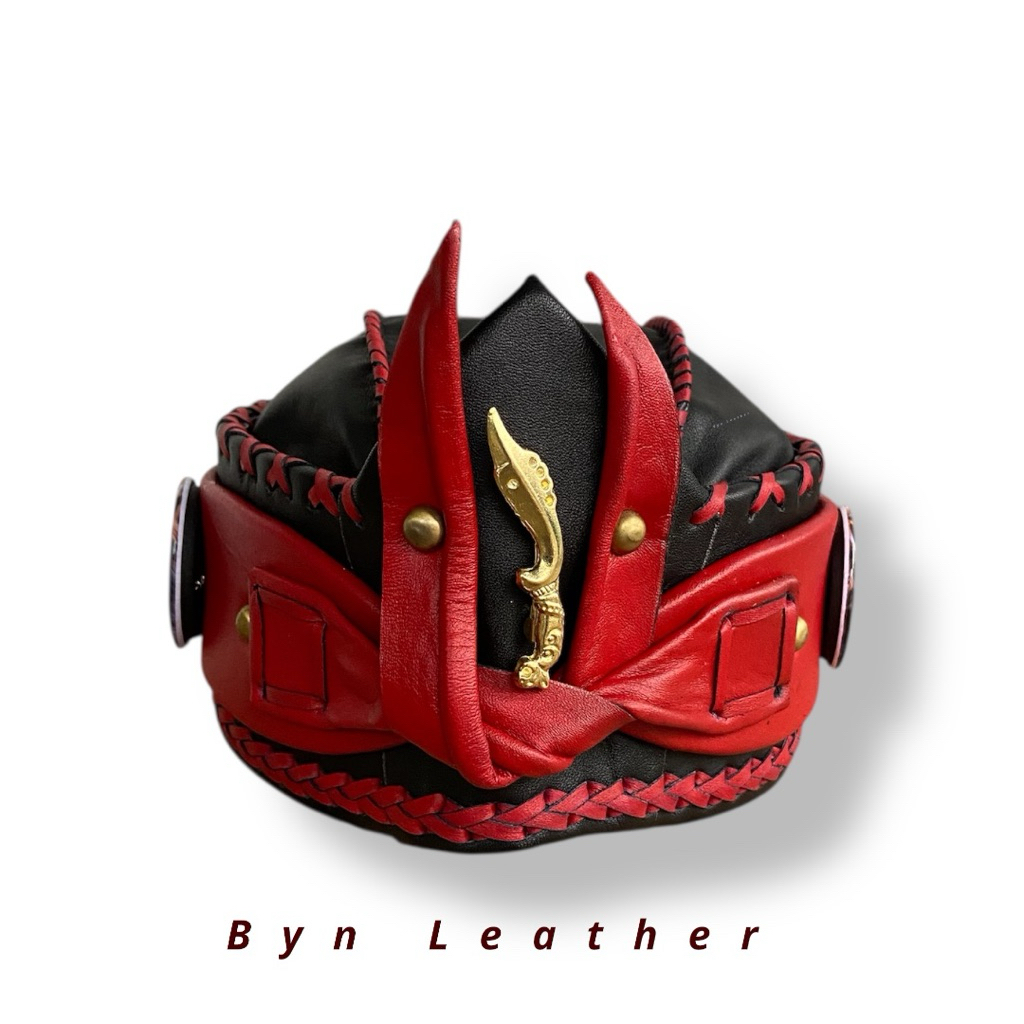 Iket Kepala Jawa Sunda / Blangkon Kulit Asli Warna Hitam Merah