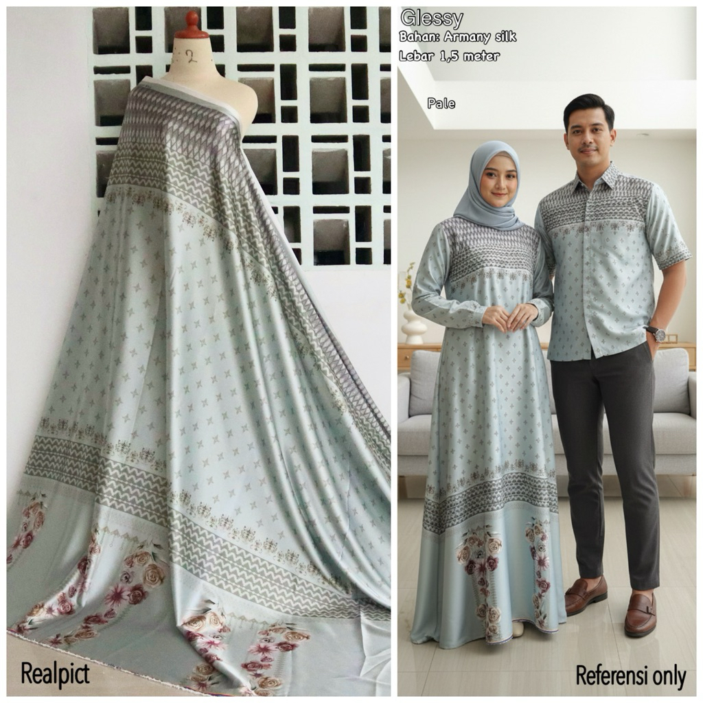 Kain armanyy silk warn hitam putih | kain motif pinggir | motif bunga