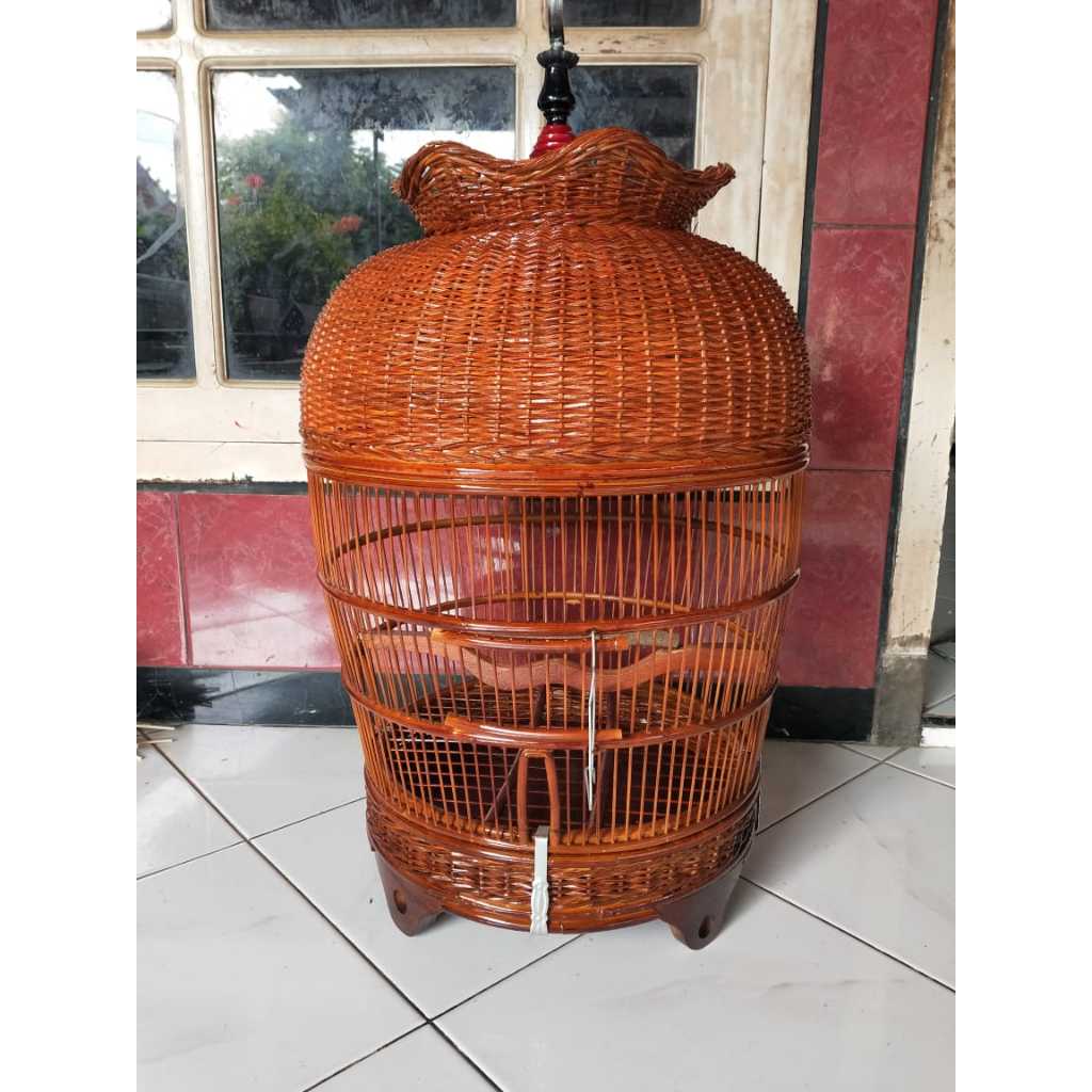 SANGKAR PERKUTUT ANYAMAN ROTAN ASLI ORIGINAL SUDAH DI PLITUR