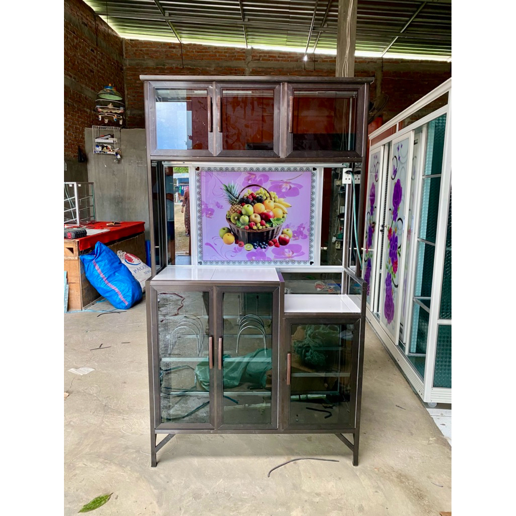 Rak Piring 6 Pintu Kaca Riben // Rak Piring Mejicom Full Kaca Riben Kaki