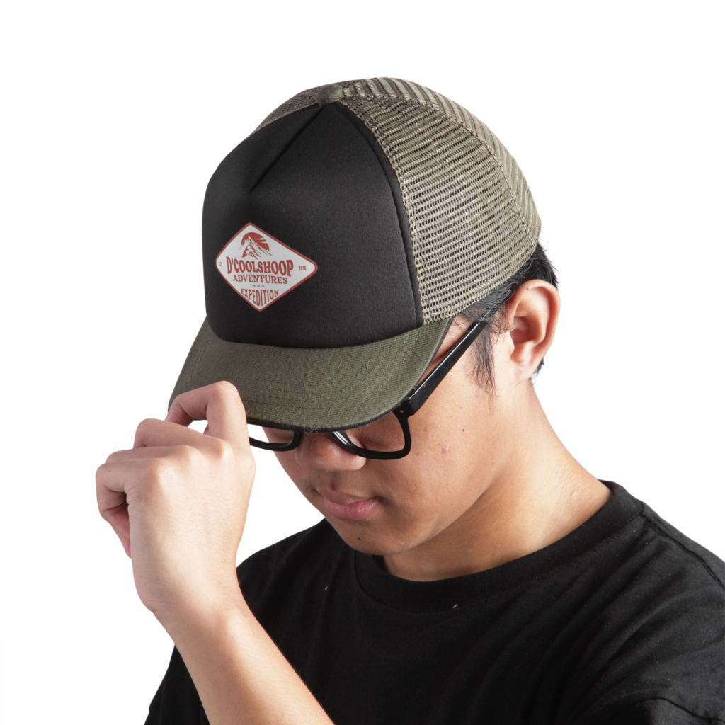 Topi Jaring Visor Pendek 5 cm pria Dewasa Outdoor Hitam Army