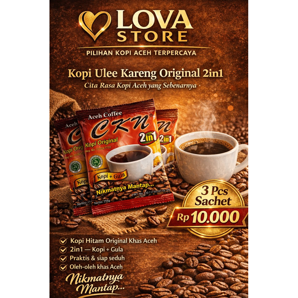 Kopi Ulee Kareng Original 2in1 Nikmatnya Kopi Aceh Asli (Isi 3 Sachet)